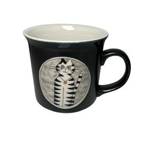 Vtg Otagiri Cat Coffee Mug Black White Striped Blue Eyed Wearing Necklace 12 oz